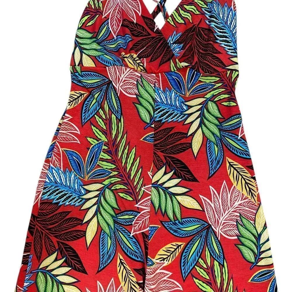 Jumpsuit S tropical colors v neck wide leg adjustable spagetti straps